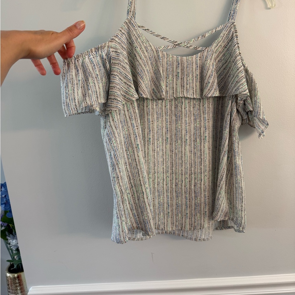 Striped Cold Shoulder Women's Top - Picture 3 of 6